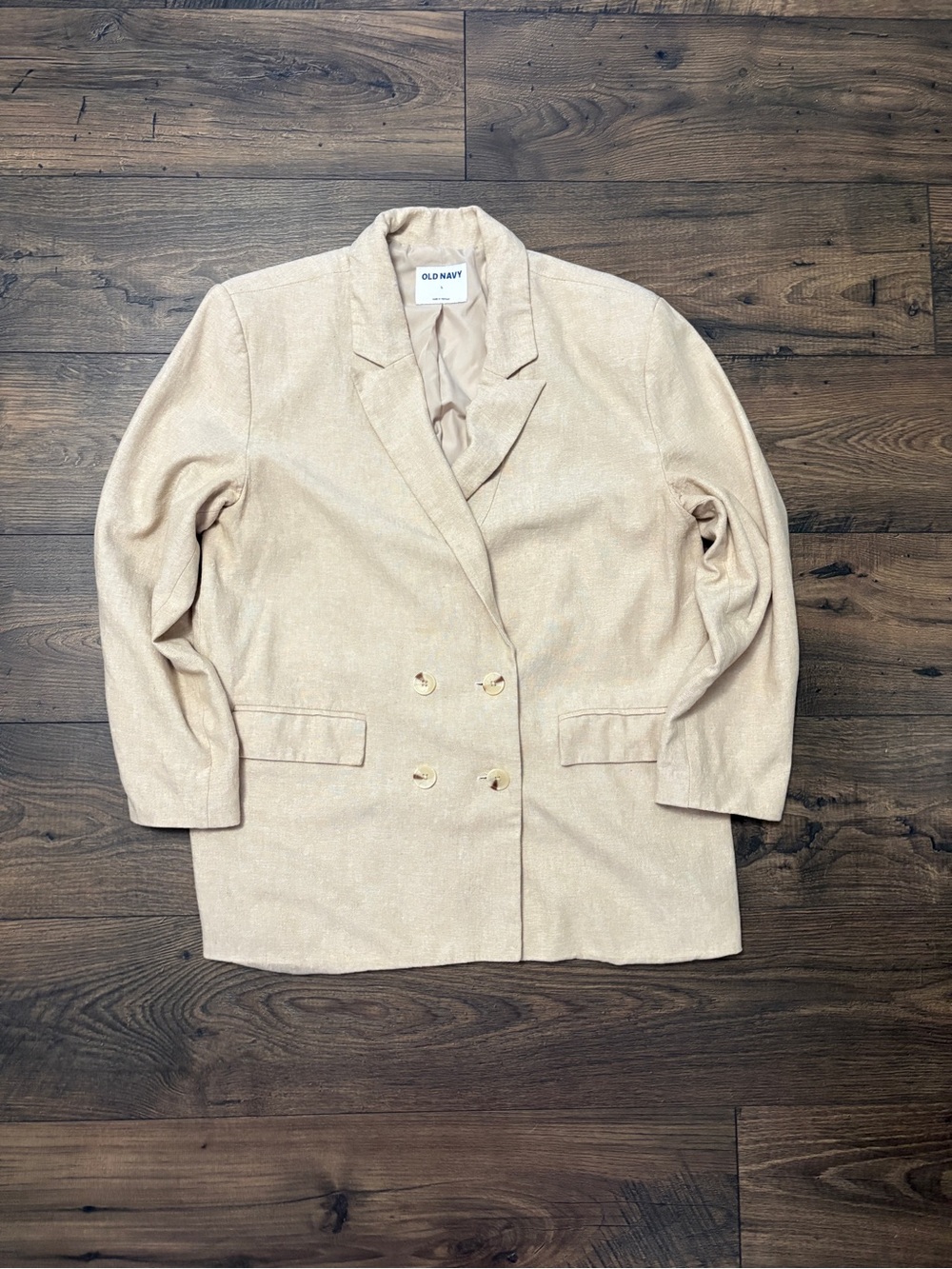 ⭐ Old Navy Linen Blend Double Breasted Blazer Beige Size Large